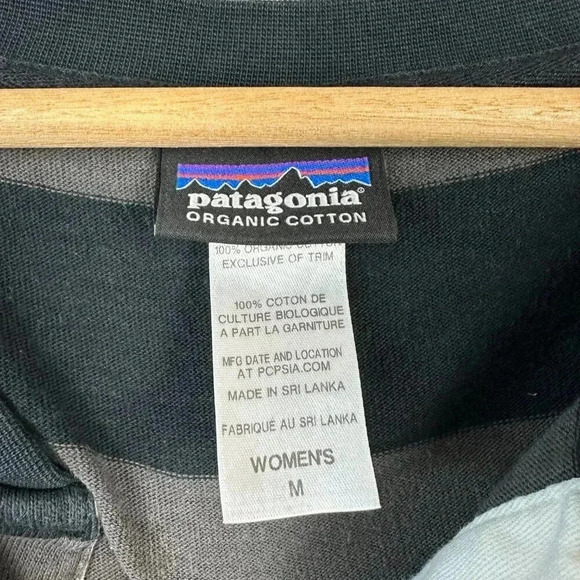 Patagonia Sender Stripe Dress Rugby Wednesday Addams Black Grey Women's Medium - Picture 2 of 4